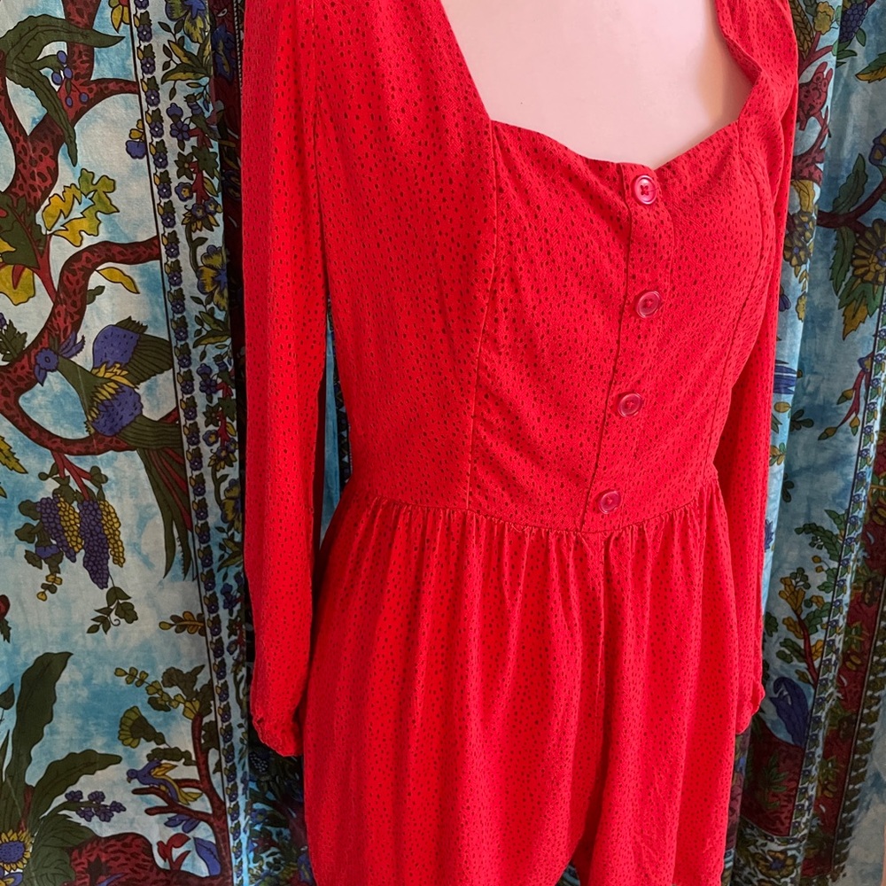Red Button-Up Romper (shorts) GUC